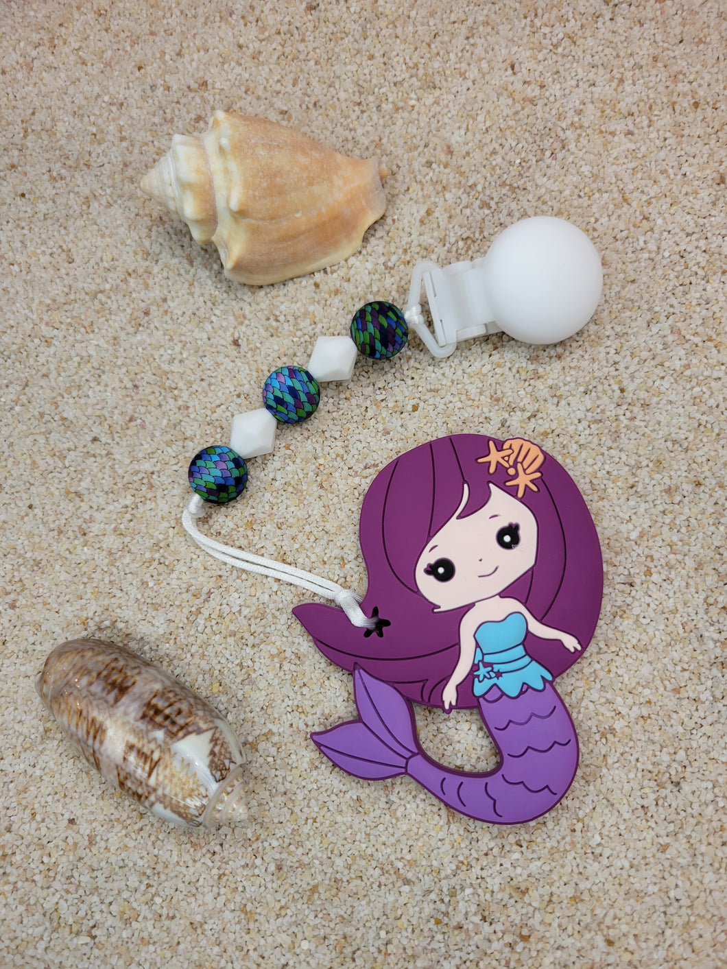 Mermaid Pacifier Clip with Matching Teether, Silicone