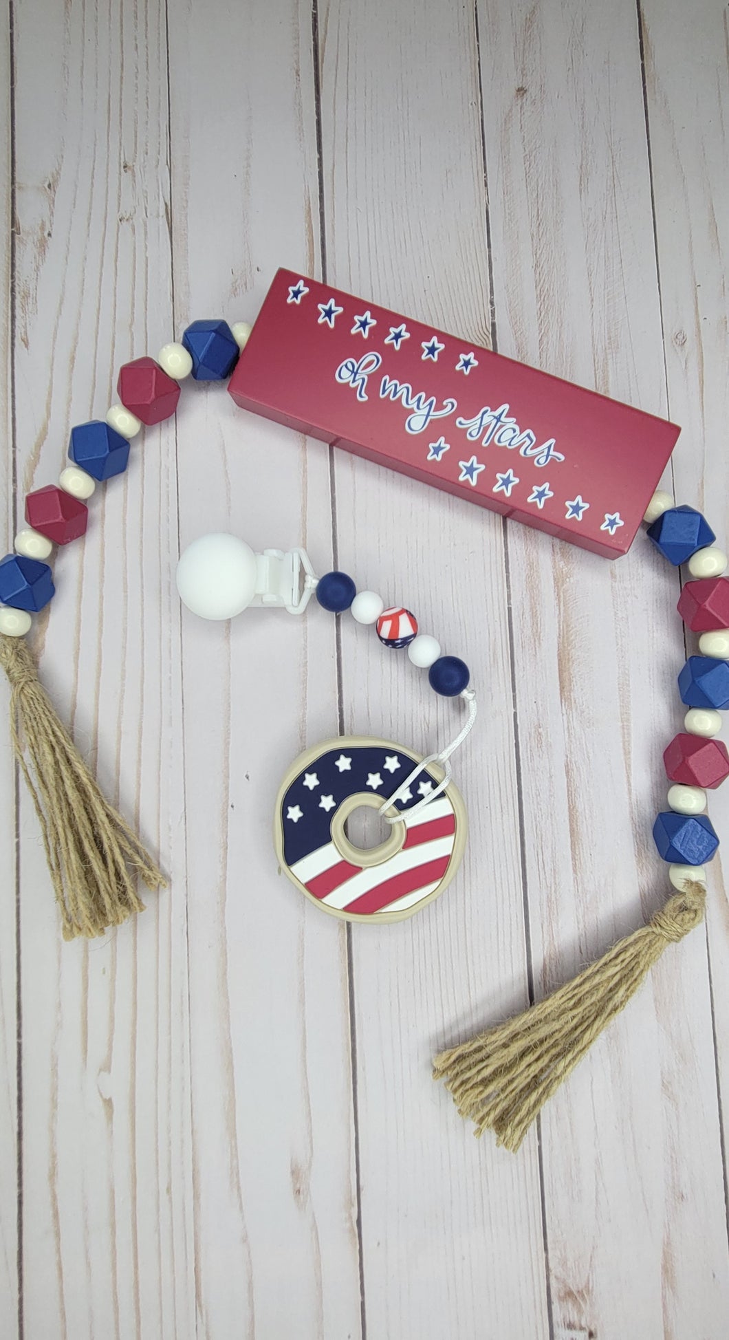 American Donut Pacifier Clip with Teether