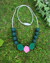 Load image into Gallery viewer, Rose and Leaf Teething Necklace

