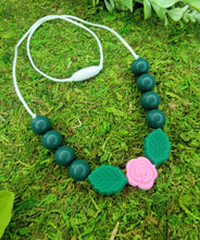 Load image into Gallery viewer, Rose and Leaf Teething Necklace
