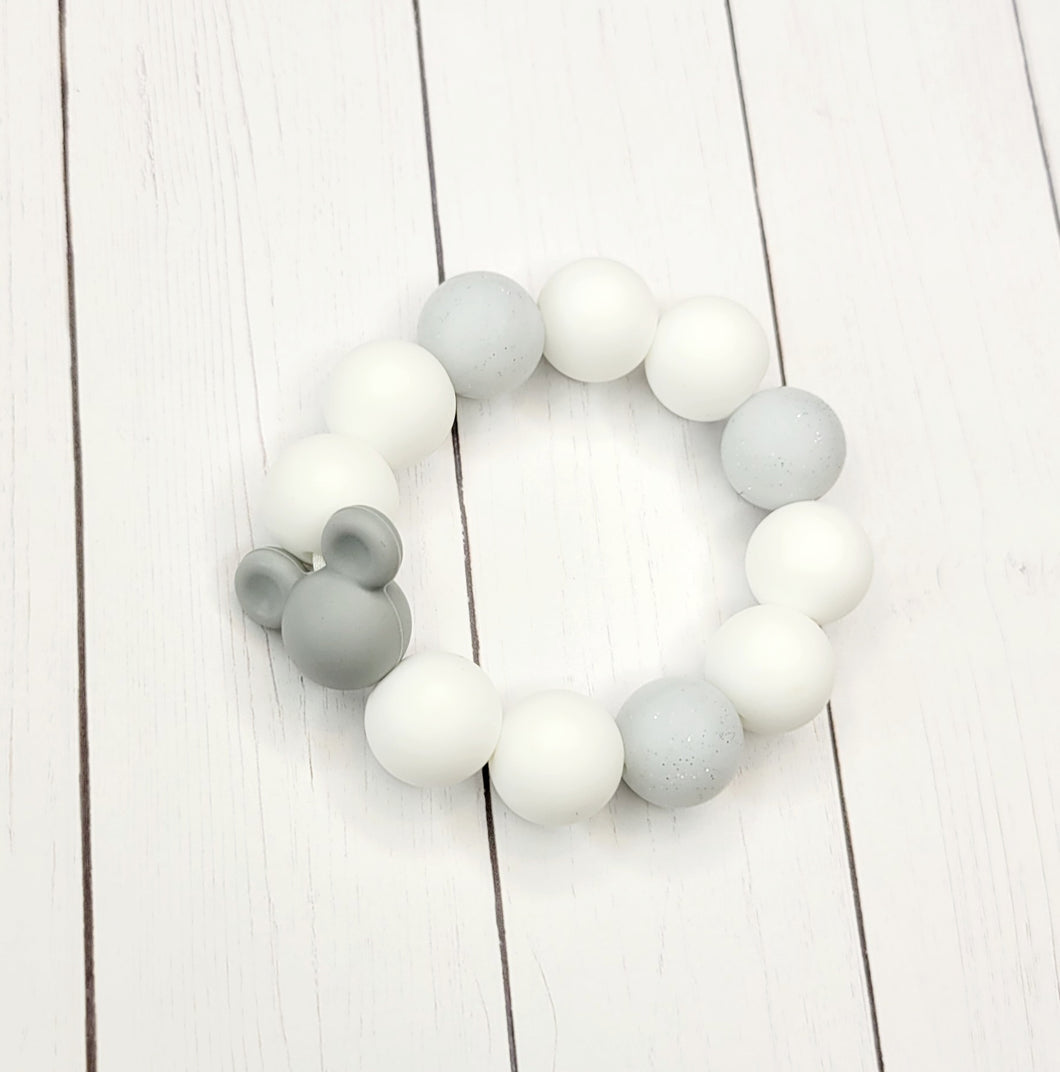 Grey and White Mouse Glitter Teething Ring