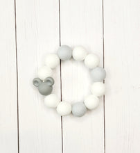 Load image into Gallery viewer, Grey and White Mouse Glitter Teething Ring
