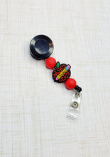 Load image into Gallery viewer, Teacher Cheetah Apple Badge Reel

