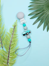 Load image into Gallery viewer, Turquoise &amp; Grey Truck Pacifier Clip
