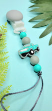 Load image into Gallery viewer, Turquoise &amp; Grey Truck Pacifier Clip

