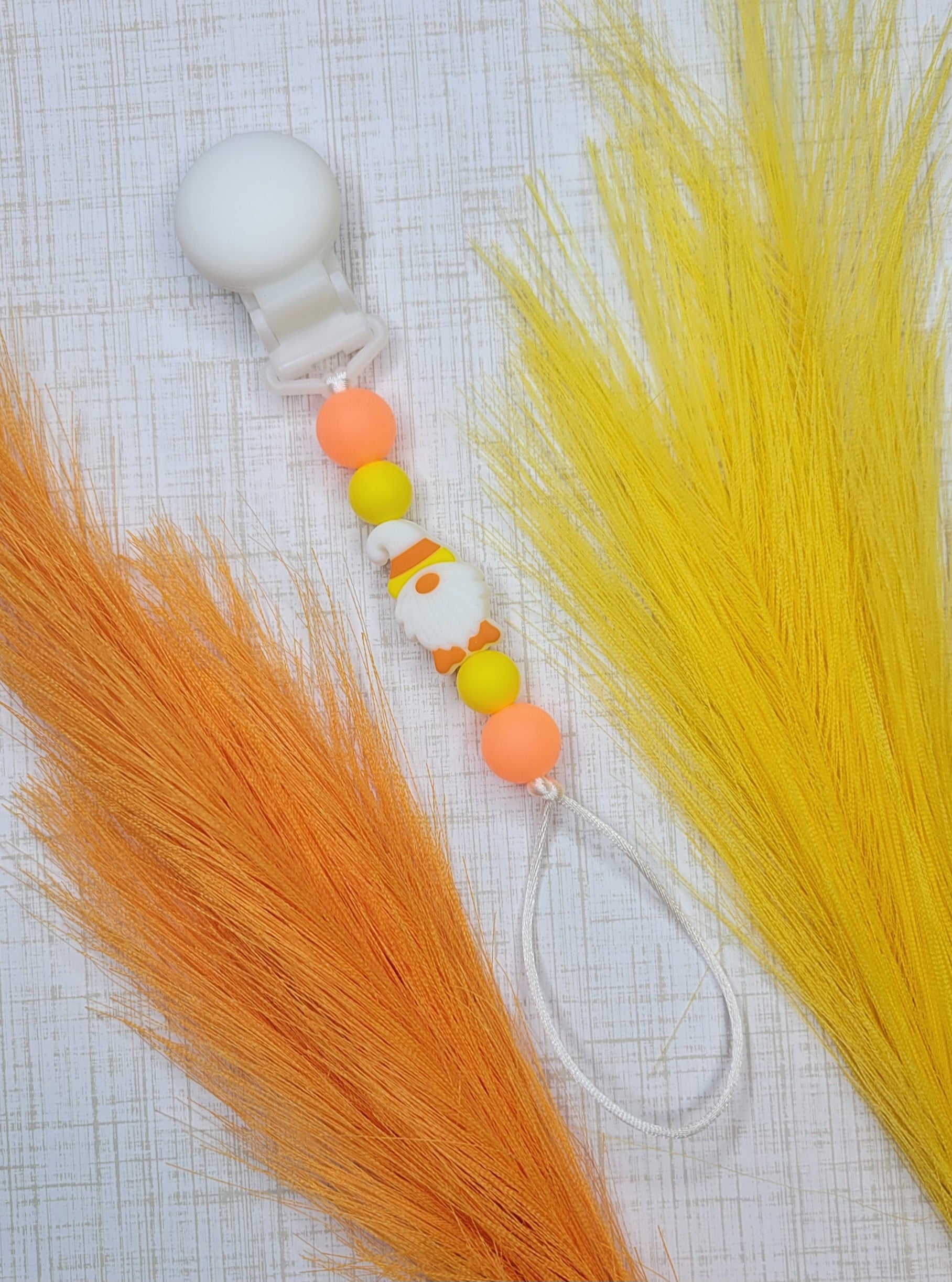 Candy Corn Gnome Pacifier Clip, Glow in the Dark – Sassy Silicone