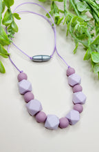 Load image into Gallery viewer, Purple Hexagon Teething/Nursing Necklace
