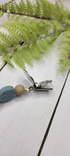 Load image into Gallery viewer, Dusty Blue Floral Embossed Pacifier Clip, Silicone
