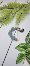 Load image into Gallery viewer, Dusty Blue Floral Embossed Pacifier Clip, Silicone
