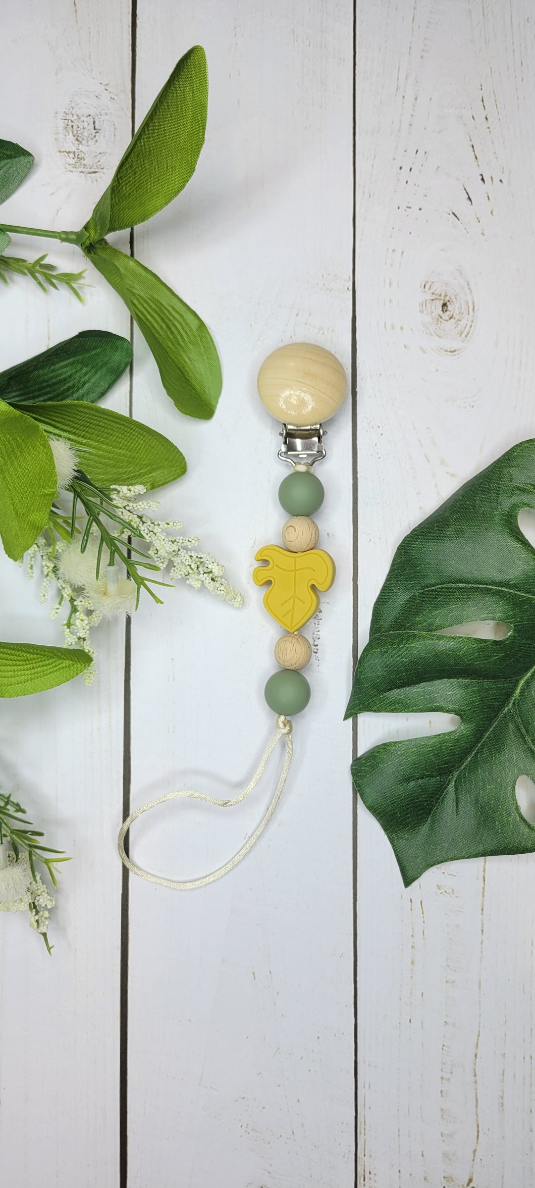 Leaf Boho Pacifier Clip, Silicone