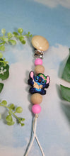 Load image into Gallery viewer, Floral Stitch Inspired Pacifier Clip, Silicone &amp; Beechwood
