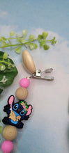 Load image into Gallery viewer, Floral Stitch Inspired Pacifier Clip, Silicone &amp; Beechwood
