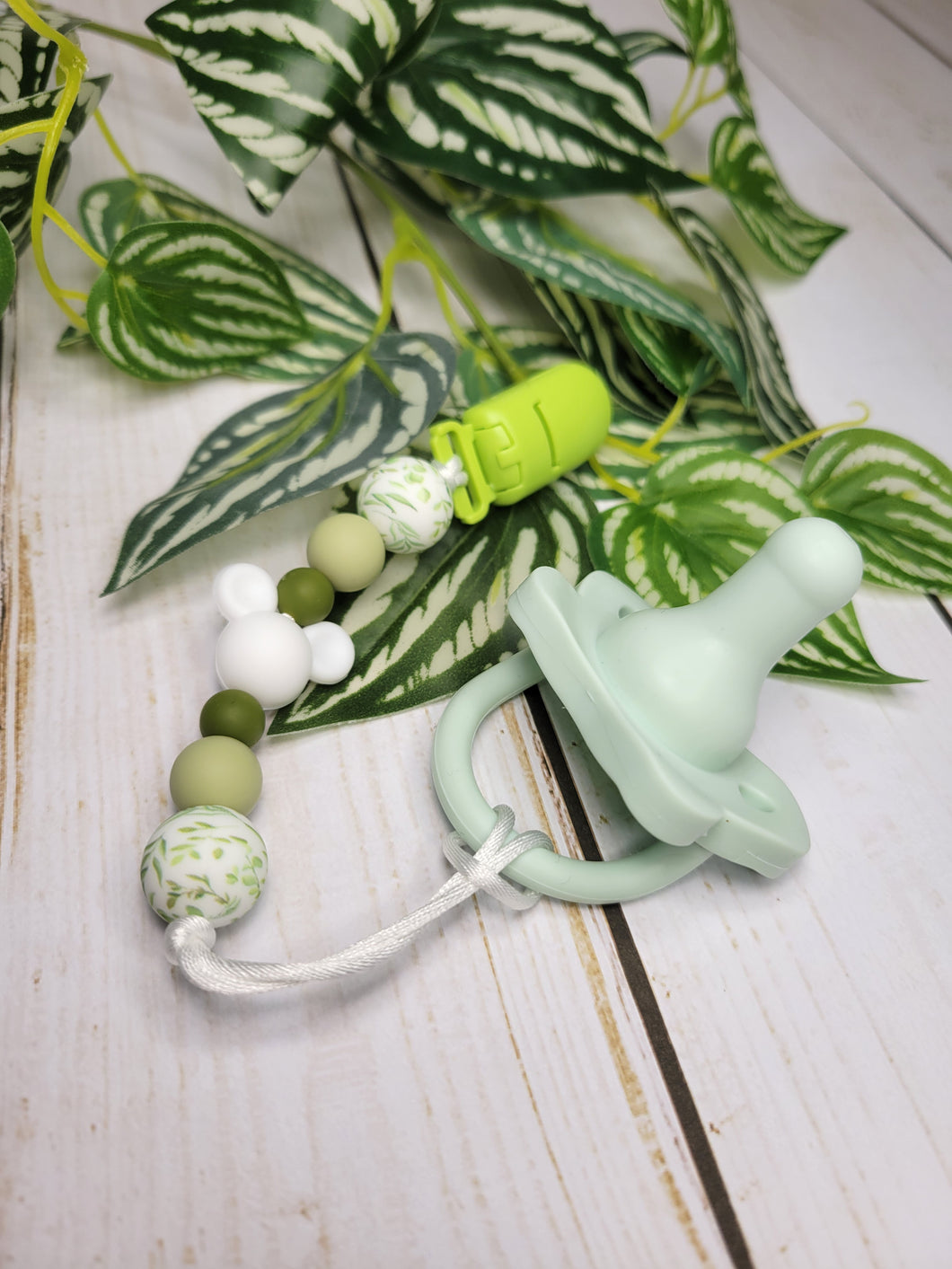 Greenery Mouse Pacifier Clip