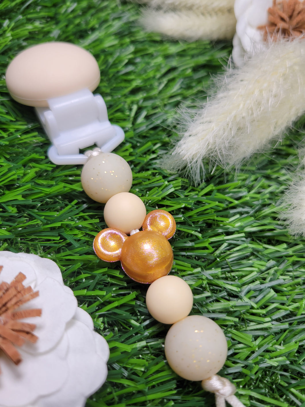 Metallic Gold Mouse Pacifier Clip