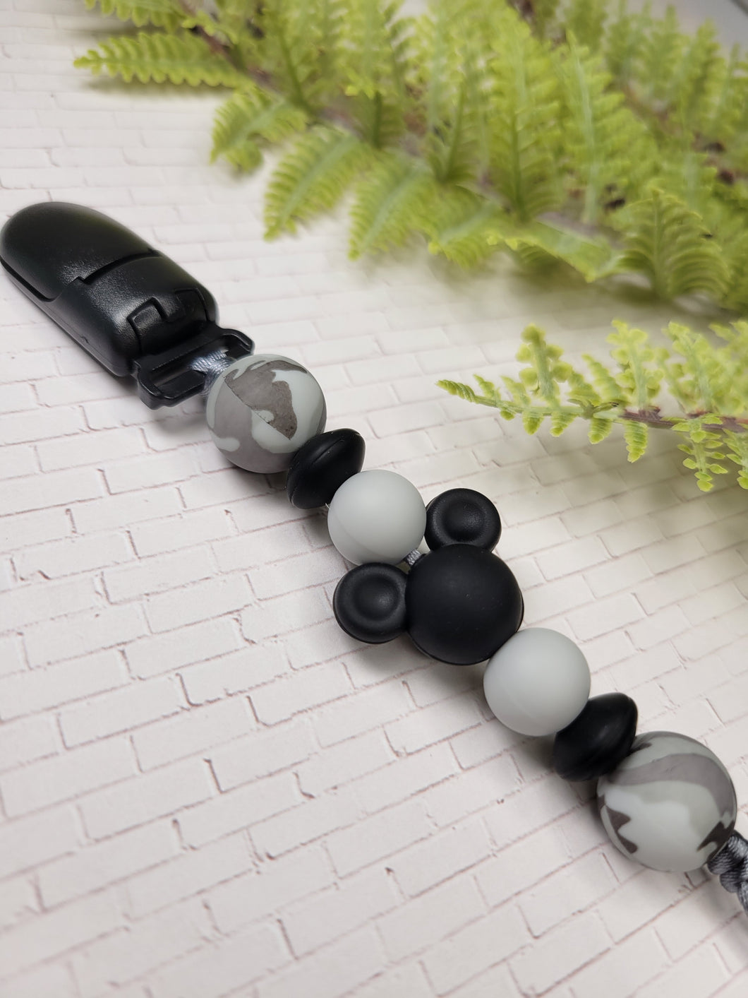 Gray Camo Mouse Pacifier Clip