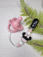 Load image into Gallery viewer, Pink Polka Dot Mouse Pacifier Clip
