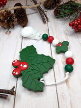 Load image into Gallery viewer, Holly Berry Christmas Pacifier Clip with Teether, Silicone
