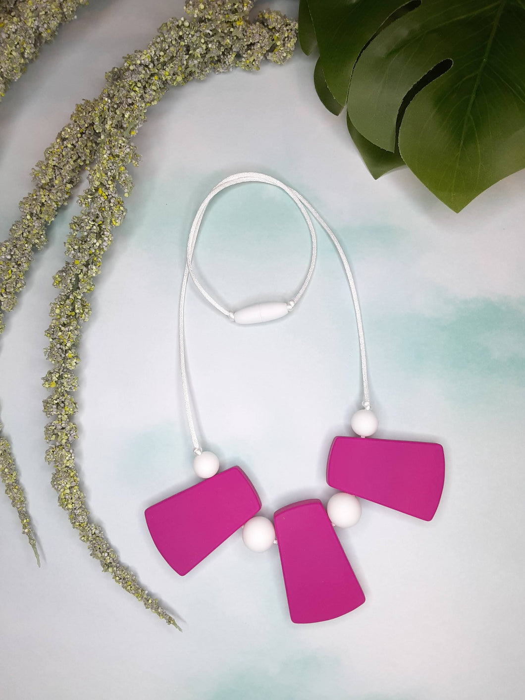Hot Pink Trapezoid,  Nursing/Teething Necklace, Silicone