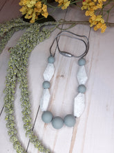 Load image into Gallery viewer, Speckled, Grey Geometric Teething Necklace, Silicone
