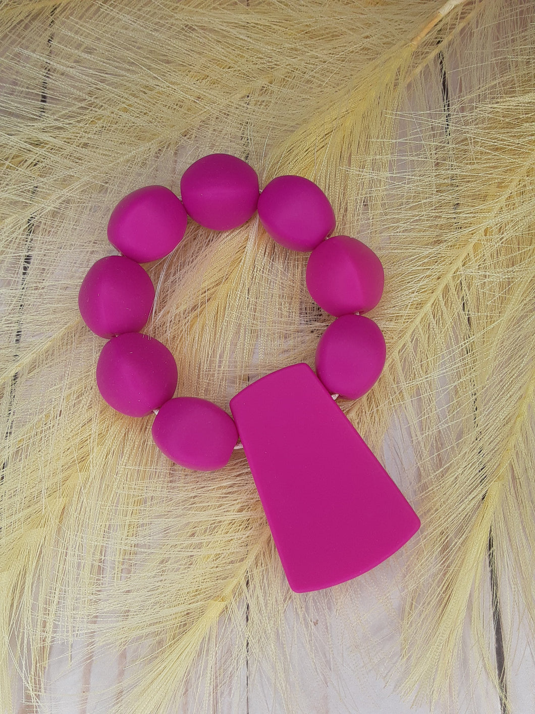 Pink Trapezoid Silicone Teether Ring