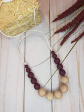 Load image into Gallery viewer, Merlot and Beechwood Nursing/Teething Necklace, Silicone
