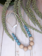 Load image into Gallery viewer, Dusty Blue and Beechwood Nursing/Teething Necklace, Silicone
