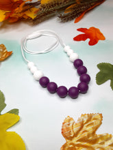 Load image into Gallery viewer, Purple and White Nursing/Teething Necklace, Silicone
