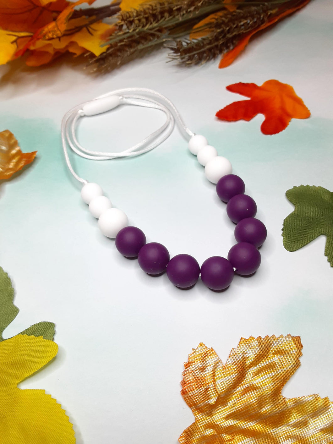 Purple and White Nursing/Teething Necklace, Silicone