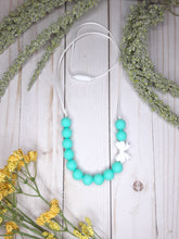 Load image into Gallery viewer, Aqua Blue with White Bow Nursing/Teething Necklace, Silicone
