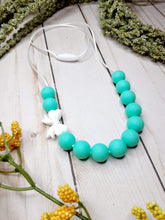 Load image into Gallery viewer, Aqua Blue with White Bow Nursing/Teething Necklace, Silicone
