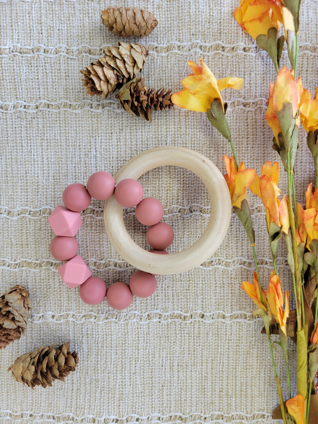 Dusty Rose and Beechwood Teether, Silicone