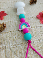 Load image into Gallery viewer, Fuchsia and Teal Rainbow Pacifier Clip, Silicone
