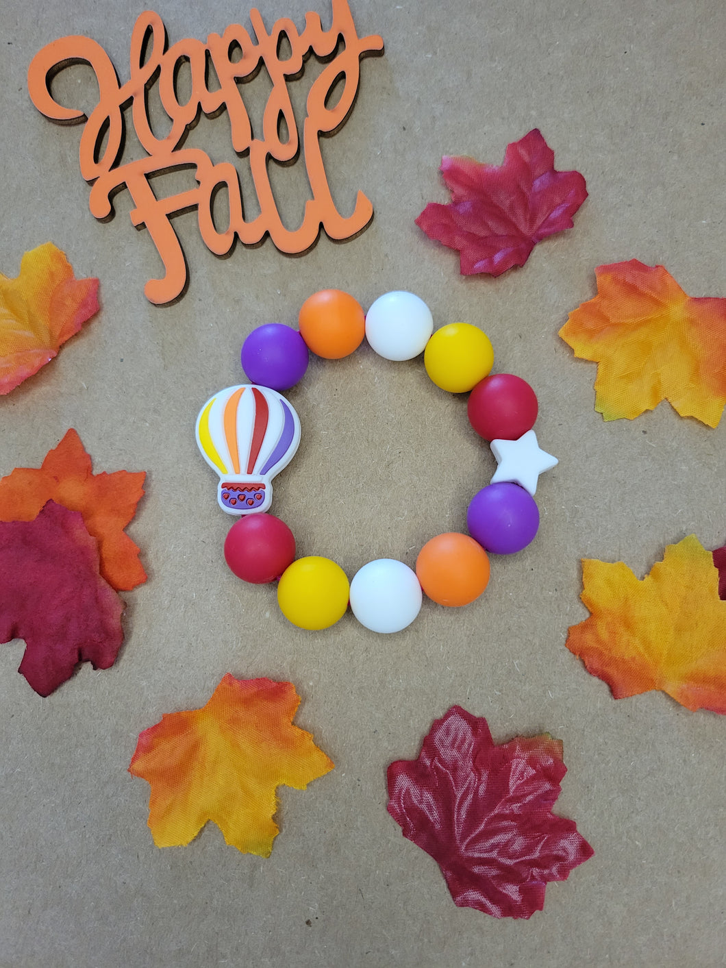 Hot Air Balloon Teething Ring, Fall, Silicone
